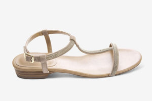 The Ball Chain T-Strap Flat Sandal in Nude
