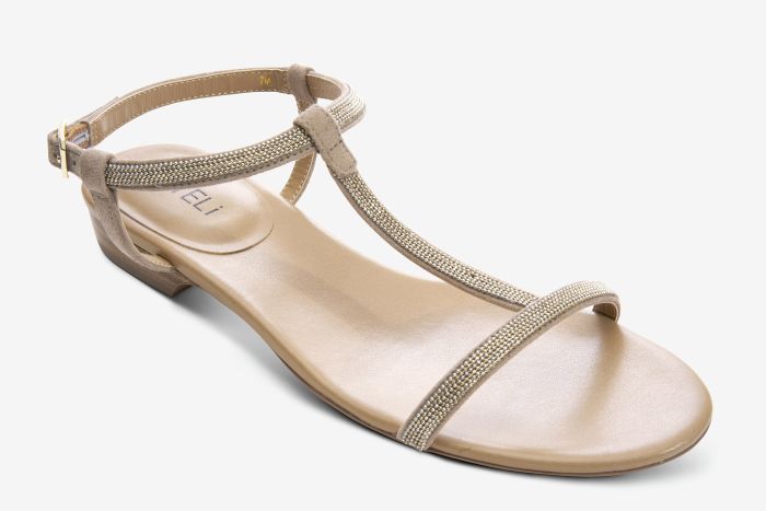 The Ball Chain T-Strap Flat Sandal in Nude