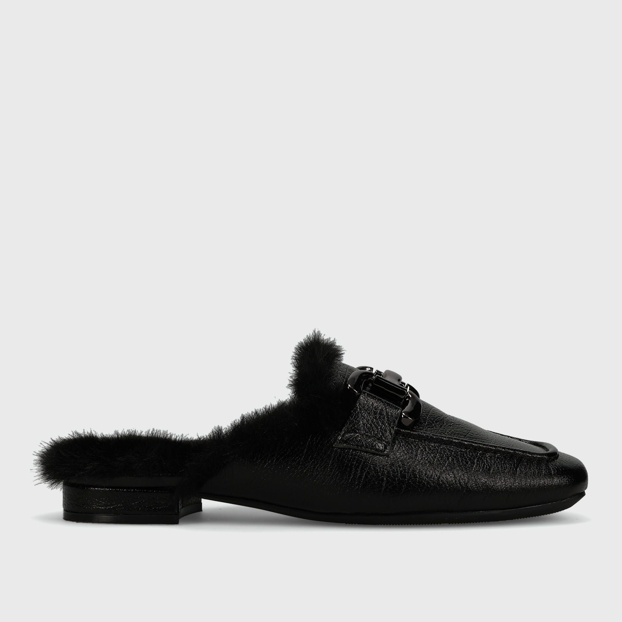 The Fur Lined Loafer Mule in Black