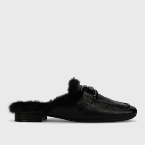 The Fur Lined Loafer Mule in Black