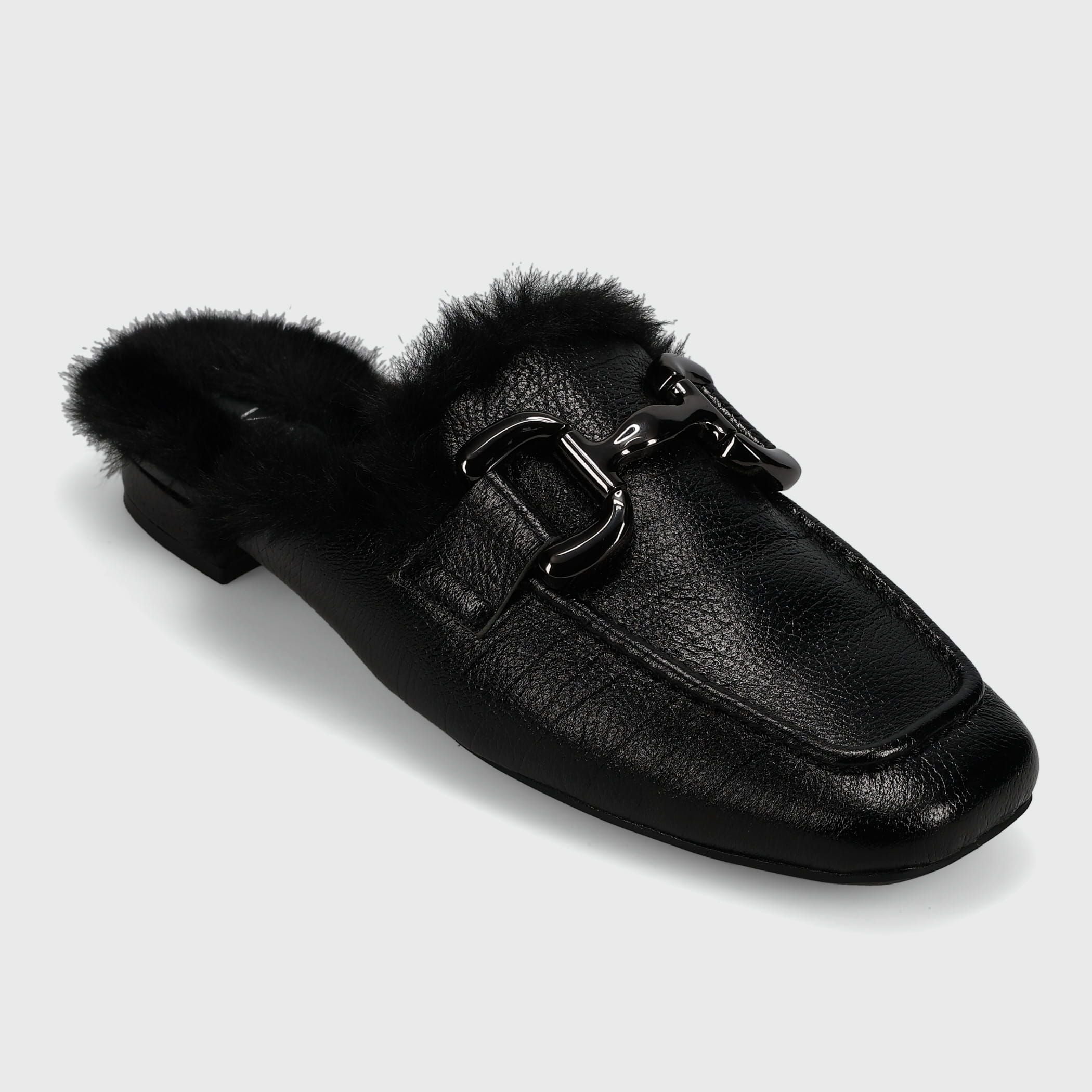 The Fur Lined Loafer Mule in Black