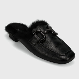 The Fur Lined Loafer Mule in Black