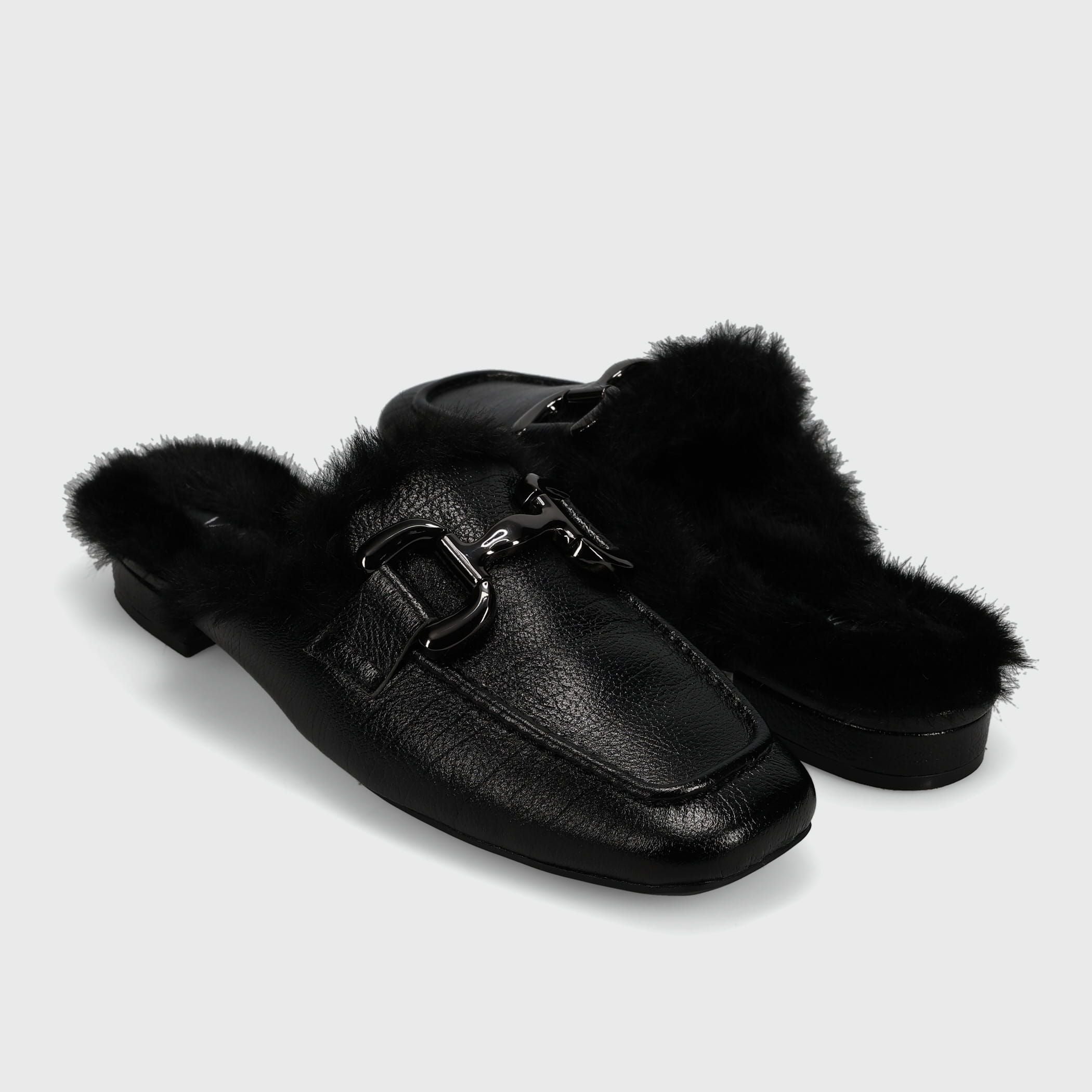 fur lined dress shoes Fur Lined Black Platform Leather Shoes