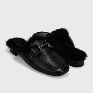 The Fur Lined Loafer Mule in Black