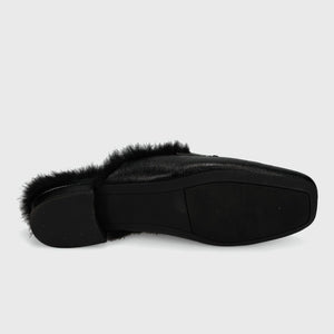 The Fur Lined Loafer Mule in Black