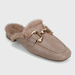 Load image into Gallery viewer, The Fur Lined Loafer Mule in Lt Taupe
