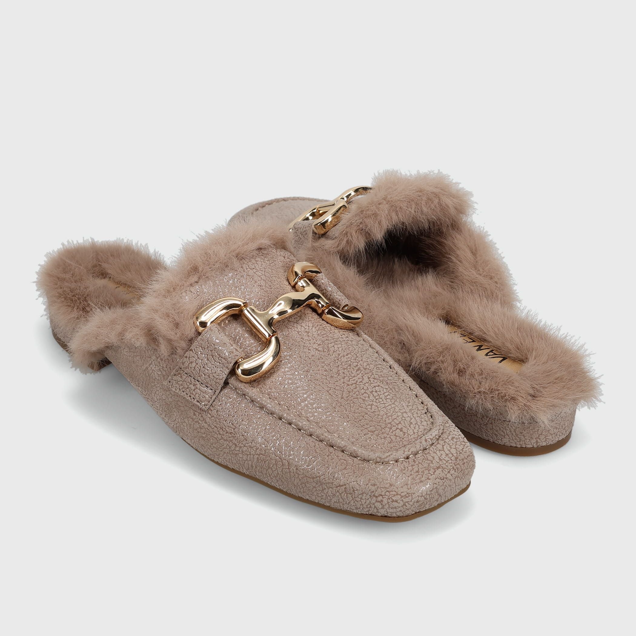 The Fur Lined Loafer Mule in Lt Taupe