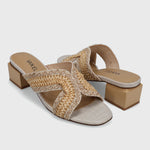 Load image into Gallery viewer, The Raffia Block Heel Sandal in Cream Beige

