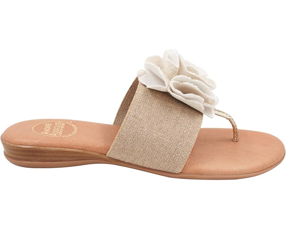 The Elastic Thong Sandal w Flower in Beige Platino