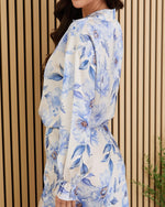 Load image into Gallery viewer, The Floral Tie Front Blouse in Blue Cream
