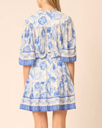 Load image into Gallery viewer, The Elbow Sleeve Mini Dress in White Blue
