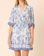 Load image into Gallery viewer, The Elbow Sleeve Mini Dress in White Blue
