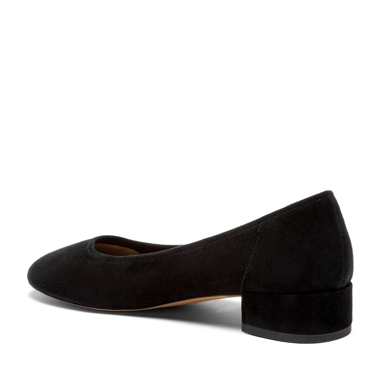 The Round Toe Classic Low Heel Pump in Black Suede