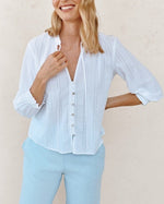 Load image into Gallery viewer, The 3/4 Sleeve Embroidered Blouse in White
