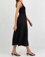 Load image into Gallery viewer, The Mix Media Linen Midi Dress in Black
