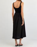 Load image into Gallery viewer, The Mix Media Linen Midi Dress in Black
