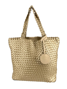 The Reversible Woven Tote in Ivory & Champagne