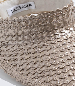 The Woven Straw Visor in Metallic Gold