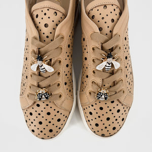 The Perforated Sneaker with Bug Ornaments in Camel