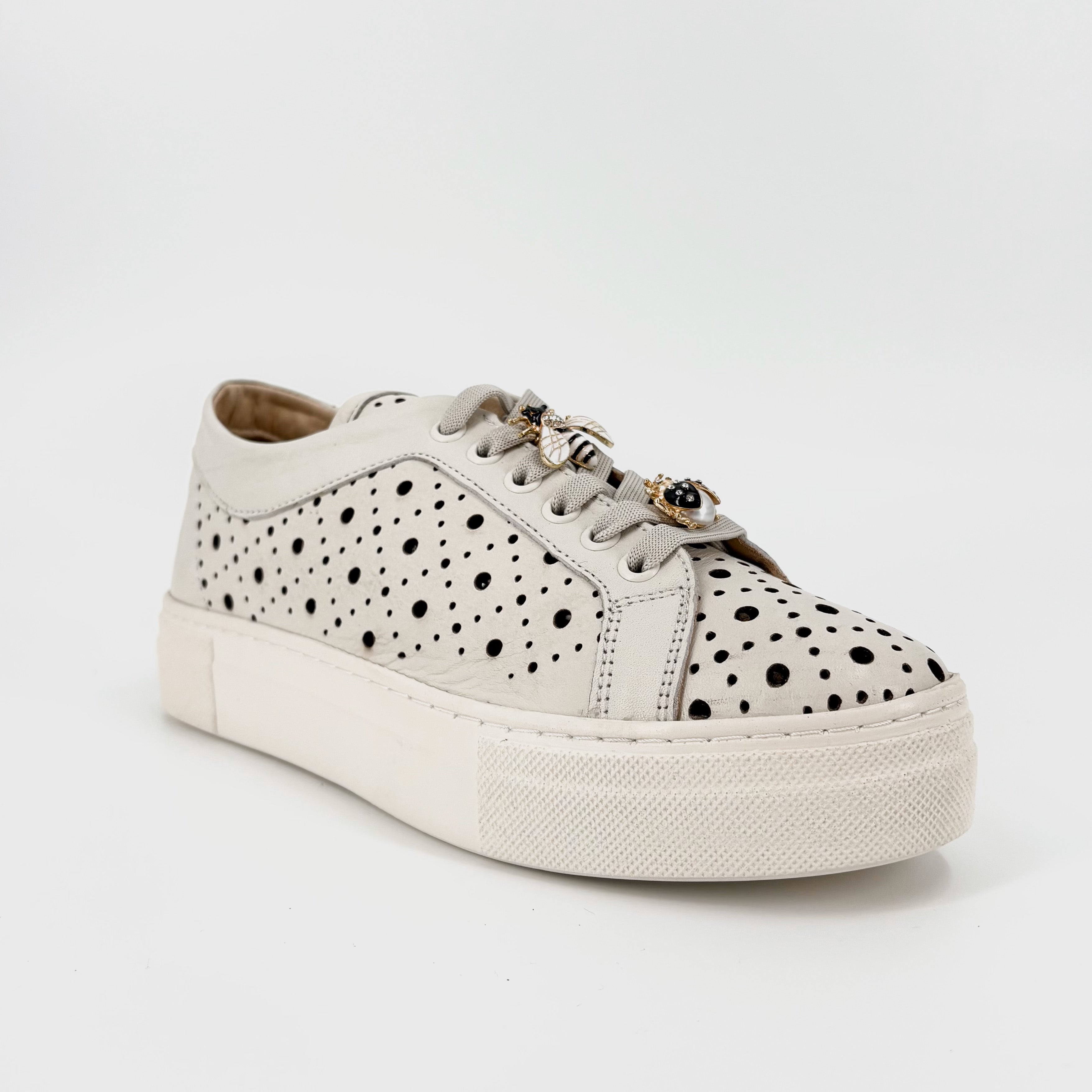 The Perforated Sneaker with Bug Ornaments in Marshmallow