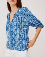 Load image into Gallery viewer, The Elbow Sleeve Blouse in Blue Ikat
