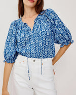 Load image into Gallery viewer, The Elbow Sleeve Blouse in Blue Ikat
