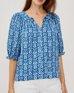 Load image into Gallery viewer, The Elbow Sleeve Blouse in Blue Ikat
