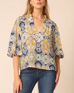 Load image into Gallery viewer, The Elbow Sleeve Blouse in Aztec

