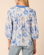 Load image into Gallery viewer, The V-Neck Elbow Sleeve Blouse in White Blue

