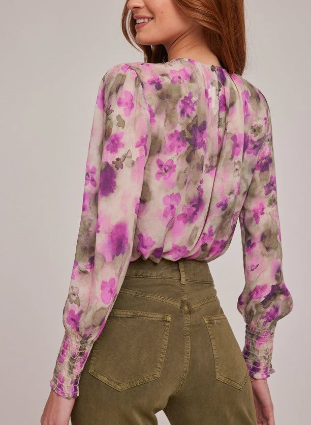 The Smocked Sleeve Blouse in Camo Floral