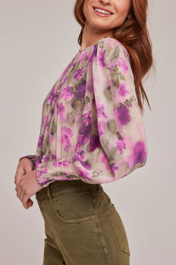 The Smocked Sleeve Blouse in Camo Floral
