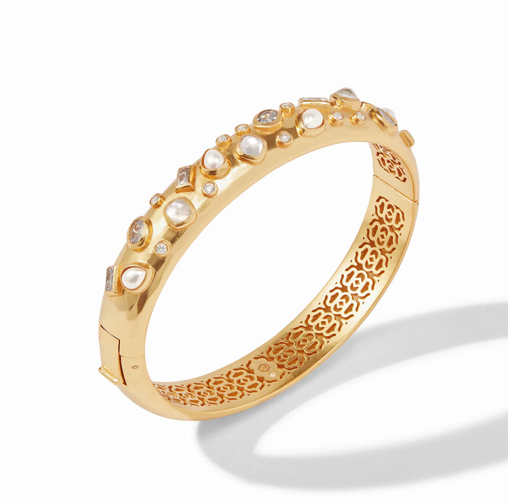 The Antonia Mosaic Hinge Bangle in Iridescent Clear Crystal