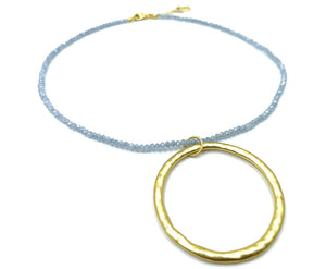 The Circle Bead Necklace in Gold Light Blue