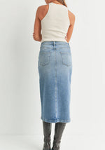 Load image into Gallery viewer, The Utility Pocket Midi Skirt in Medium Denim

