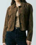 Load image into Gallery viewer, The Suede Cropped Jacket in Brown
