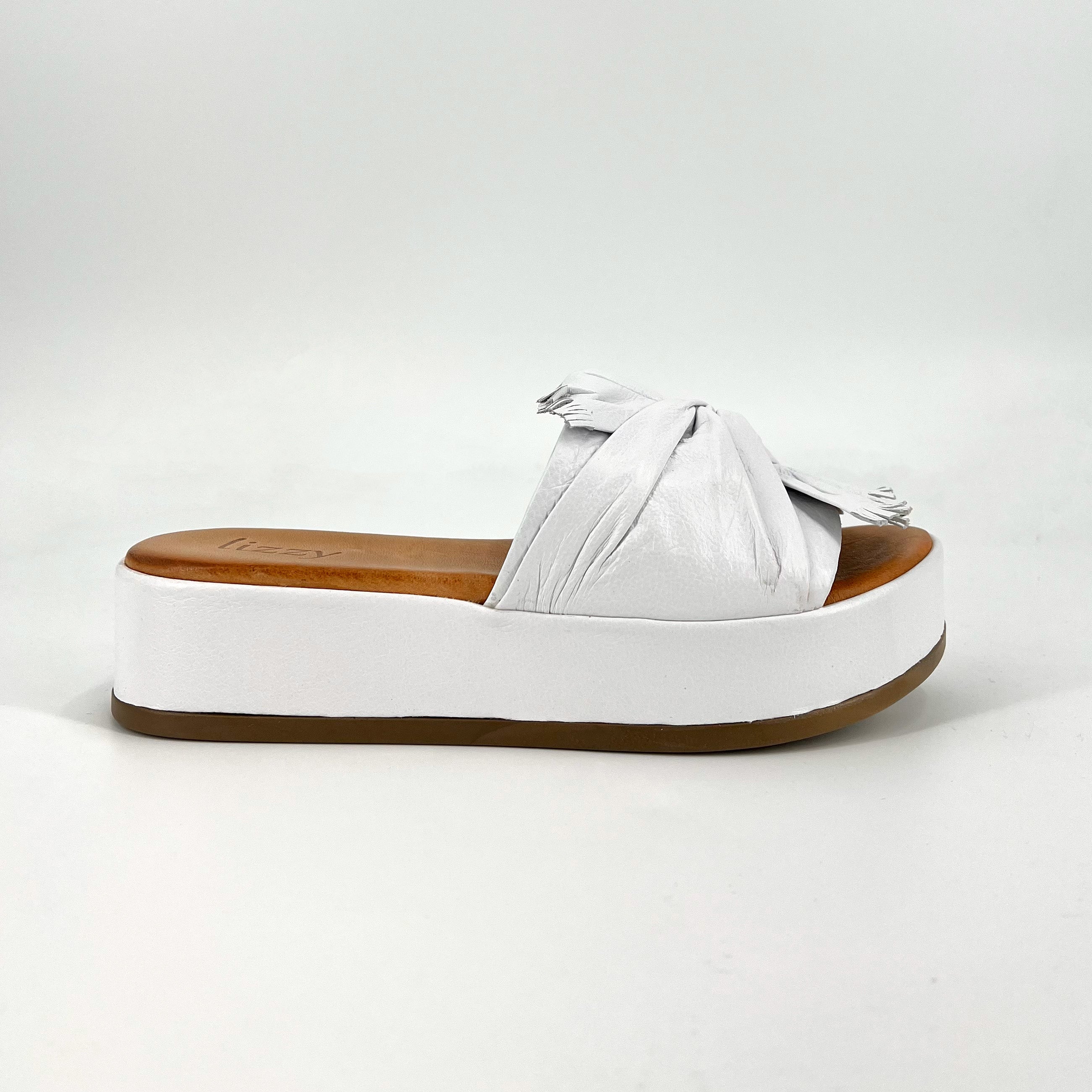 The Knotted Flatform Slide Sandal in White