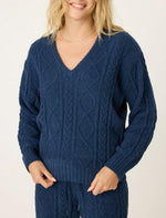 Load image into Gallery viewer, The Chenille Cable V-Neck in Midnight
