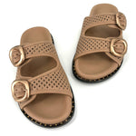 Load image into Gallery viewer, The Perforated Dual Buckle Slide in Cappuccino
