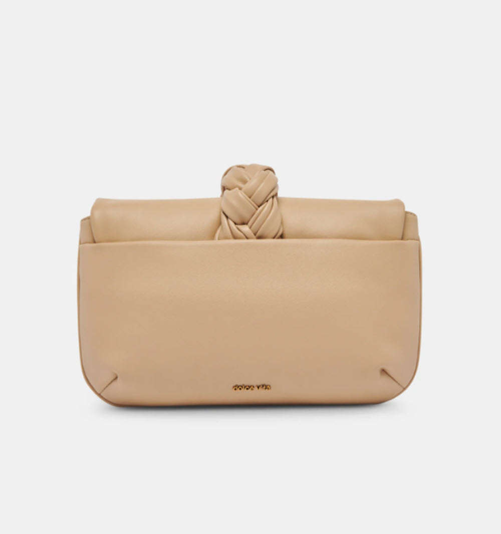 The Leather Braided Clutch in Tan