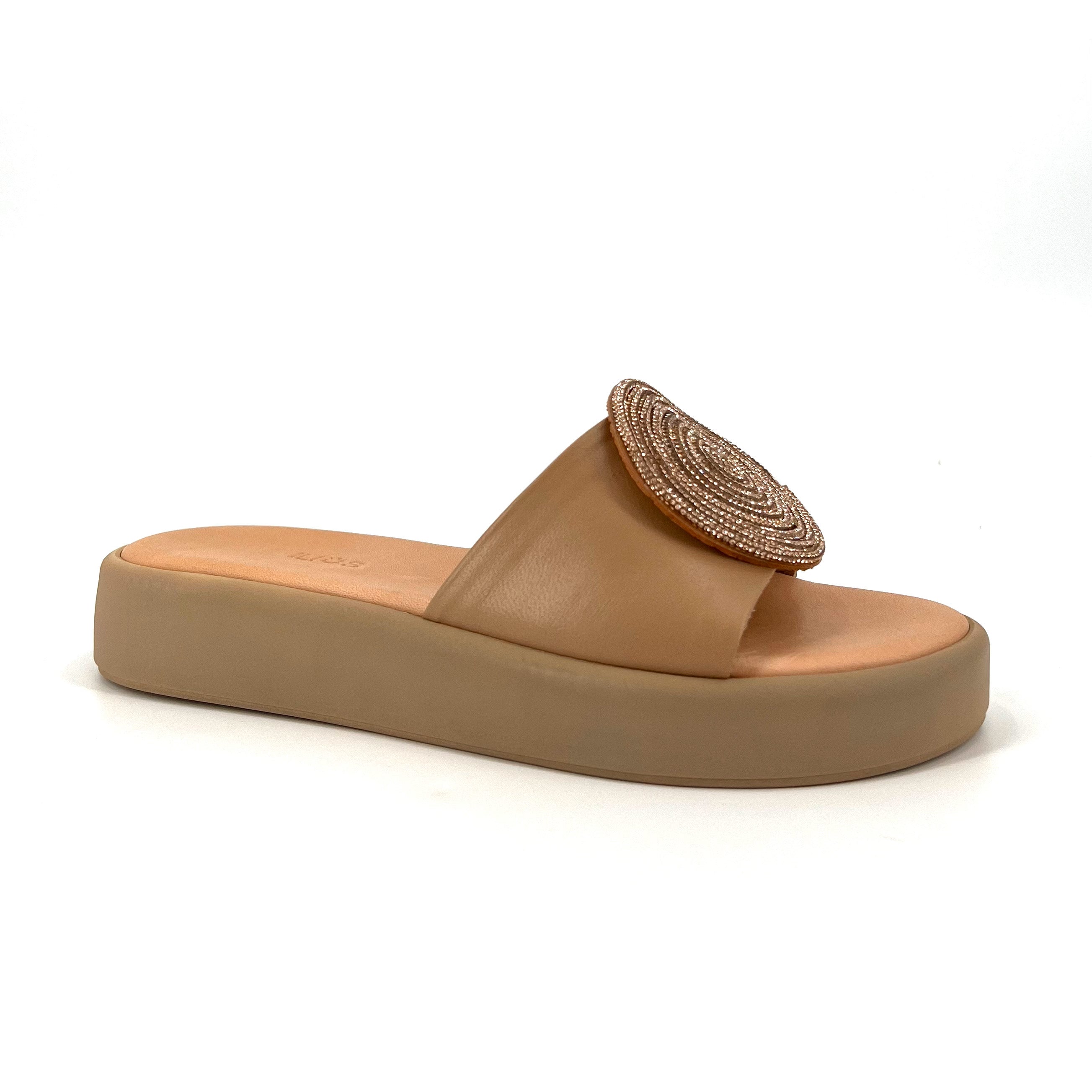 The Pave Circle Comfort Slide in Biscotto