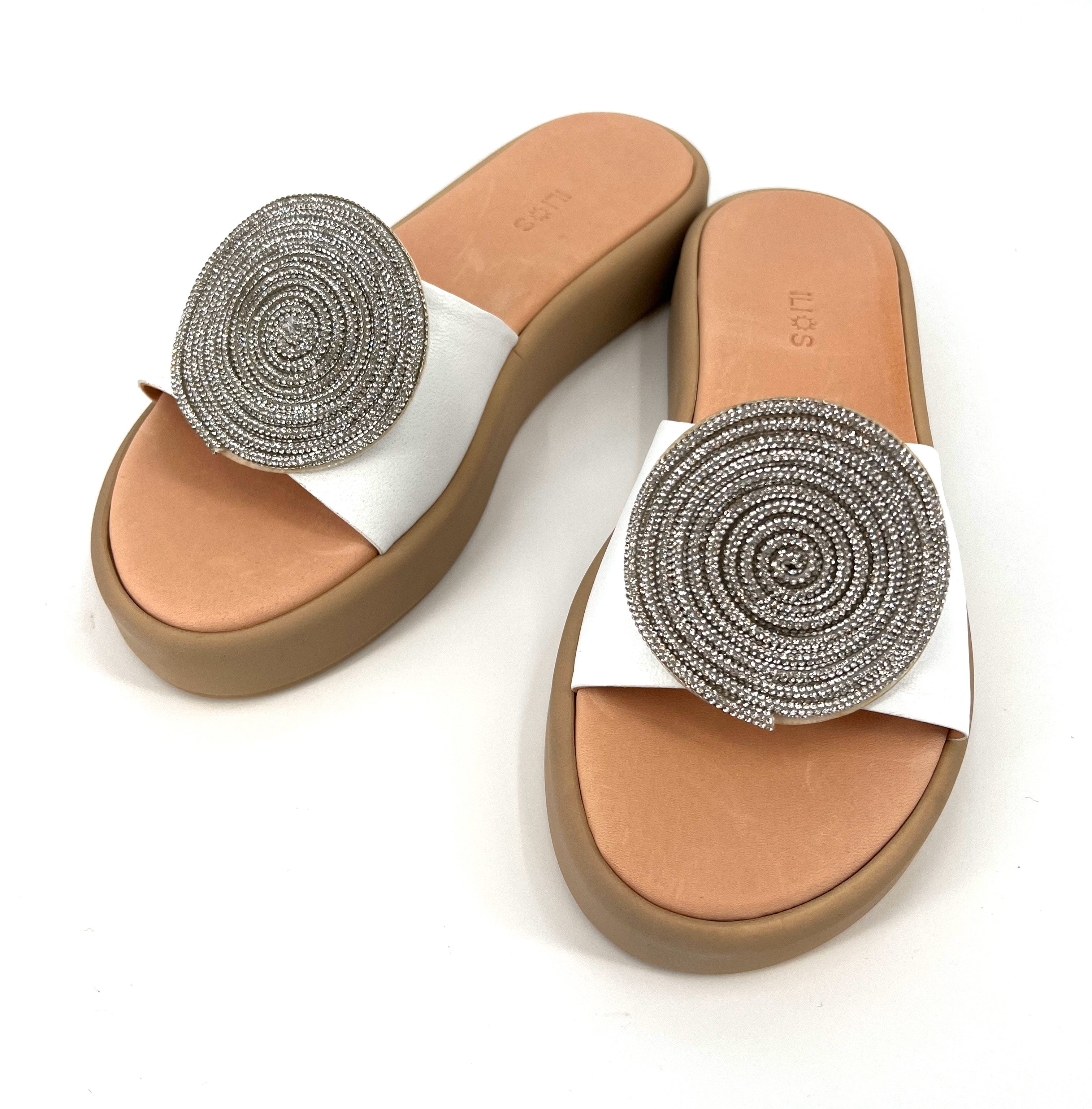 The Pave Circle Comfort Slide in White