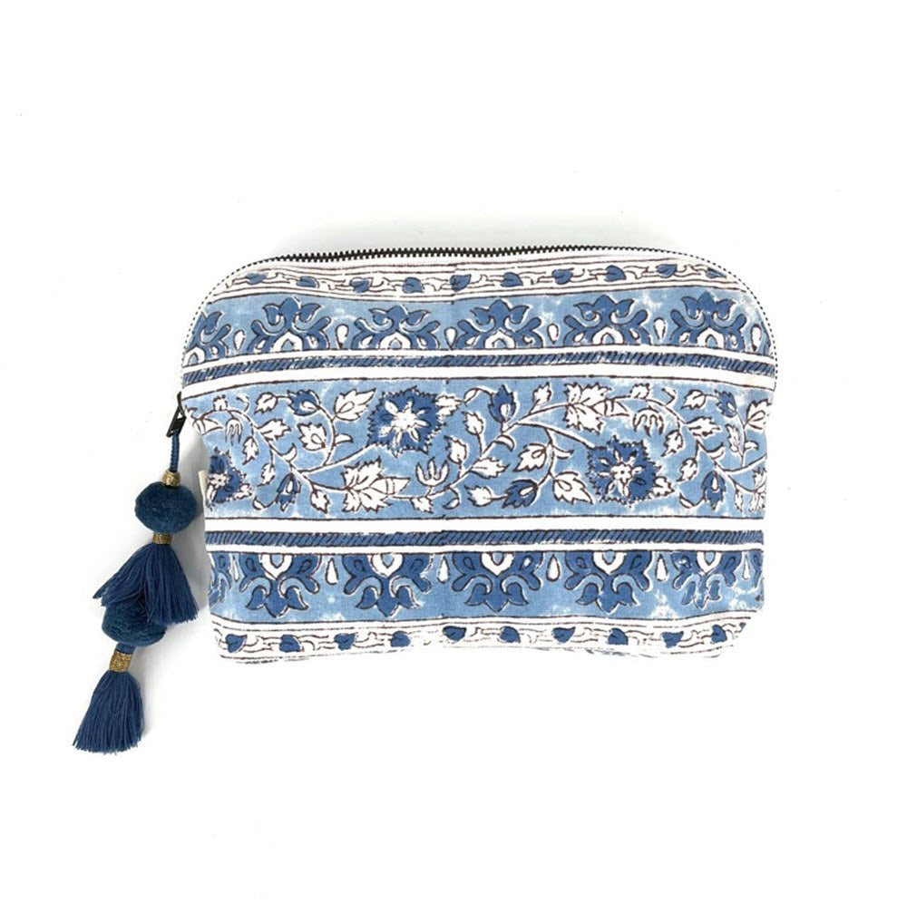 The Clam Shell Floral Pouch in Light Blue
