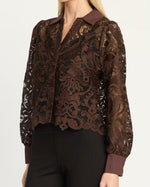 Load image into Gallery viewer, The Lace Button Down in Chocolate &amp; Black
