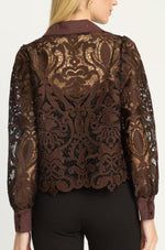 Load image into Gallery viewer, The Lace Button Down in Chocolate &amp; Black
