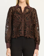 Load image into Gallery viewer, The Lace Button Down in Chocolate &amp; Black
