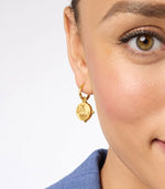 Load image into Gallery viewer, The Honeybee Hoop &amp; Charm Earring in Chalcedony Blue
