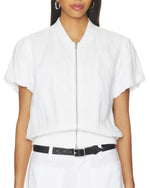 Load image into Gallery viewer, The Short Sleeve Linen Bomber Jacket in White
