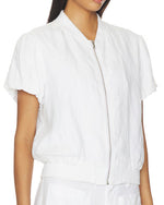 Load image into Gallery viewer, The Short Sleeve Linen Bomber Jacket in White
