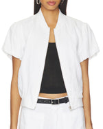 Load image into Gallery viewer, The Short Sleeve Linen Bomber Jacket in White
