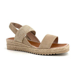 Load image into Gallery viewer, The Suede &amp; Elastic Espadrille Sandal on Low Wedge in Natural
